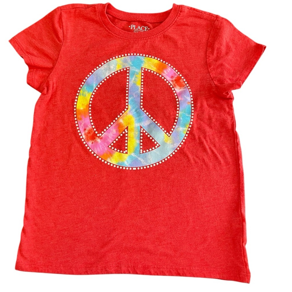 Coral Tie dye Peace Sign Kids T-shirt - 5/6T